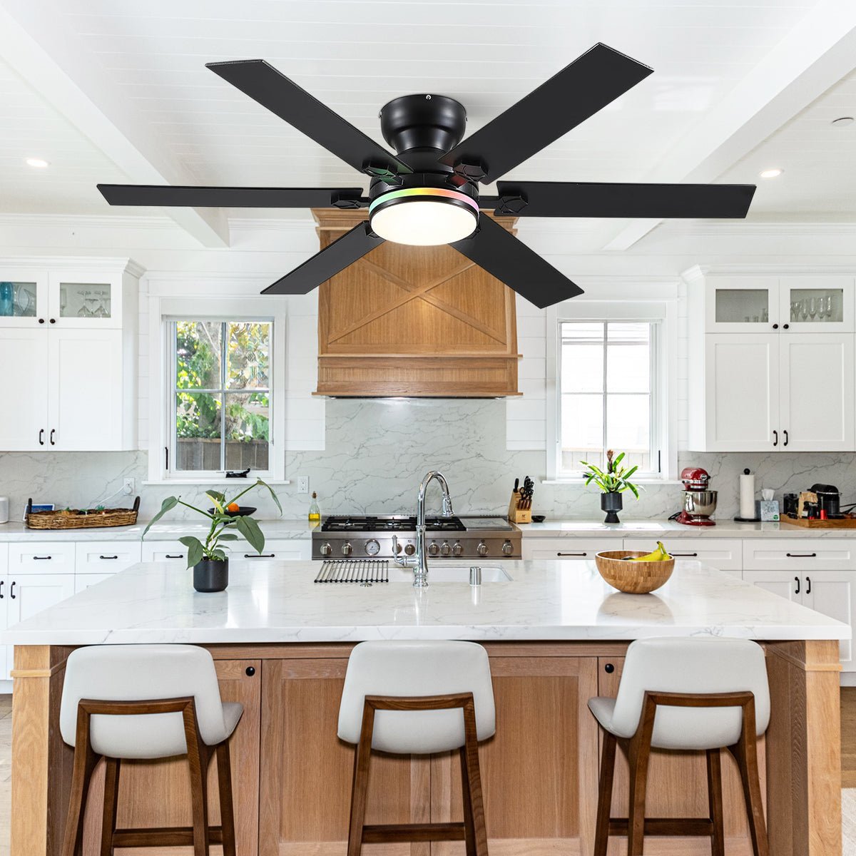 Modern Flush Mount Fans Light Ceiling Fans with Lights Black Low Profile Ceiling Fans 52“ - Black 46"Blushlighting