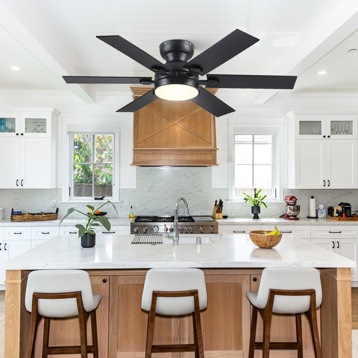 Modern Flush Mount Fans Light Ceiling Fans with Lights Black Low Profile Ceiling Fans 52“ - Black 46"Blushlighting