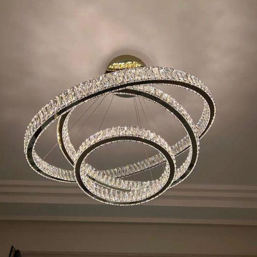 Modern Front Entryway Chandelier 3/4/5/6/7 Rings Crystal Gold/ Chrome Finish Ceiling Lamp - 3 Rings: Dia(39.4''+31.5''+23.6'')GoldWarm LightBlushlighting