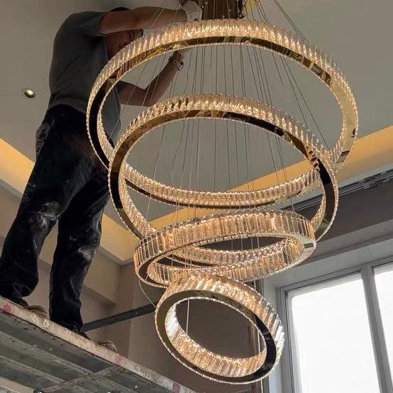 Modern Front Entryway Chandelier 3/4/5/6/7 Rings Crystal Gold/ Chrome Finish Ceiling Lamp - 4 Rings: Dia(39.4"+31.5"+23.6"+15.7")GoldWarm LightBlushlighting