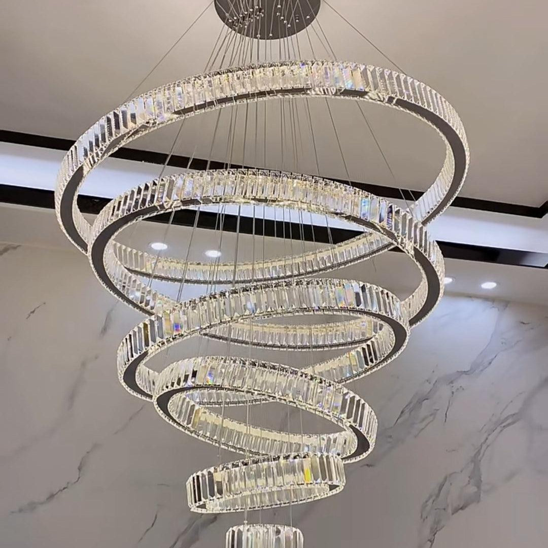 Modern Front Entryway Chandelier 3/4/5/6/7 Rings Crystal Gold/ Chrome Finish Ceiling Lamp - 5 Rings: Dia(39.4"+31.5"+23.6"+15.7"+7.9")/45kg/46.2kgChromeWarm LightBlushlighting