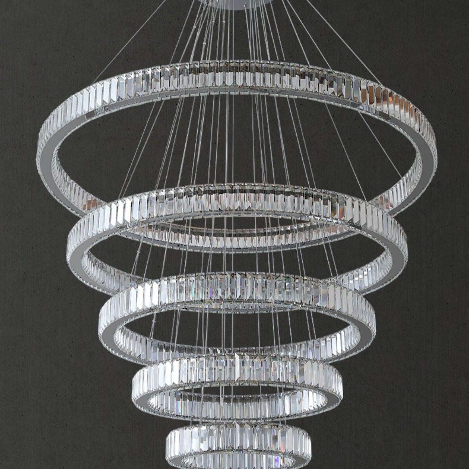 Modern Front Entryway Chandelier 3/4/5/6/7 Rings Crystal Gold/ Chrome Finish Ceiling Lamp - 5 Rings: Dia(39.4"+31.5"+23.6"+15.7"+7.9")/45kg/46.2kgChromeWarm LightBlushlighting