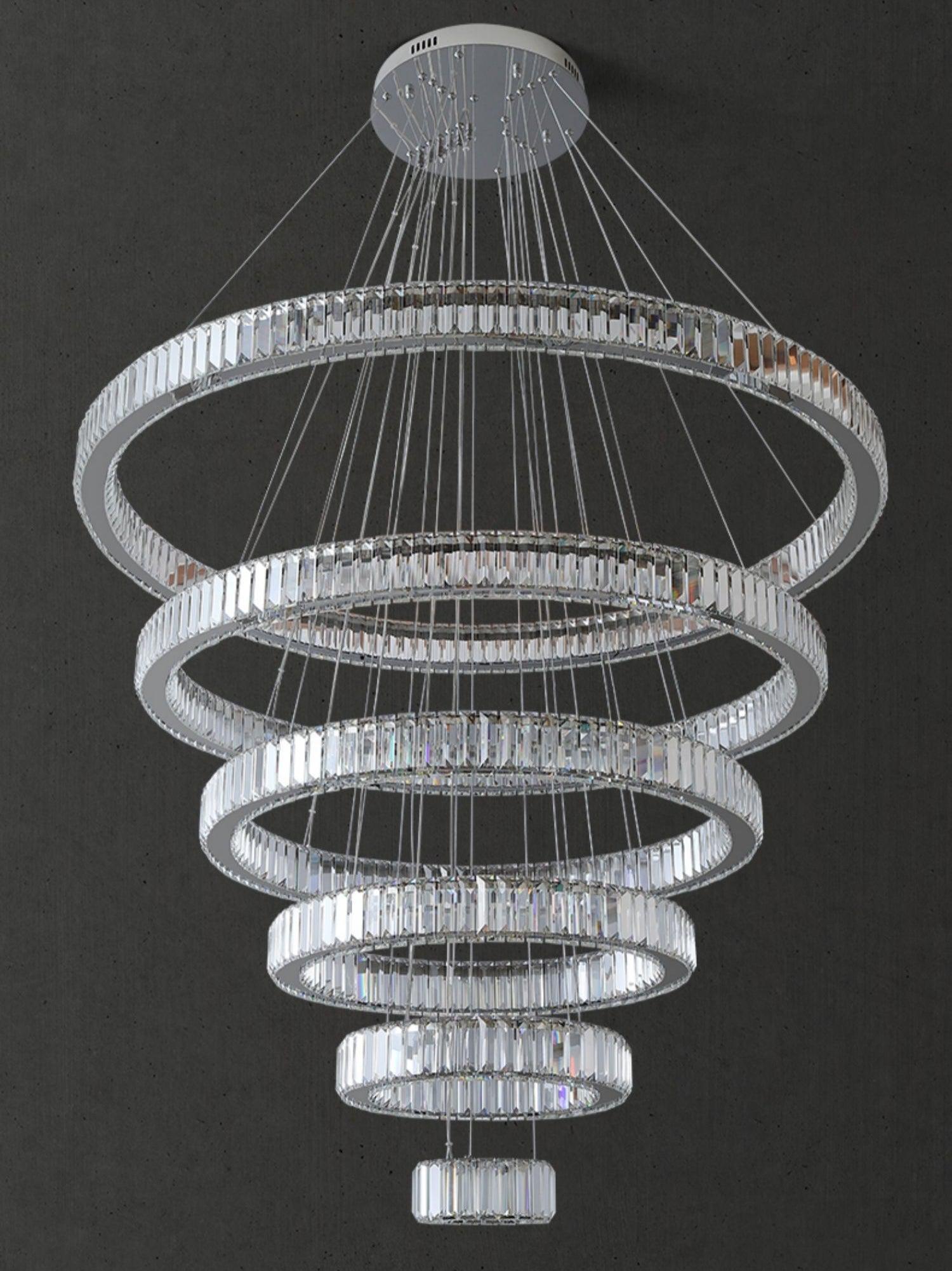 Modern Front Entryway Chandelier 3/4/5/6/7 Rings Crystal Gold/ Chrome Finish Ceiling Lamp - 5 Rings: Dia(39.4"+31.5"+23.6"+15.7"+7.9")/45kg/46.2kgChromeWarm LightBlushlighting