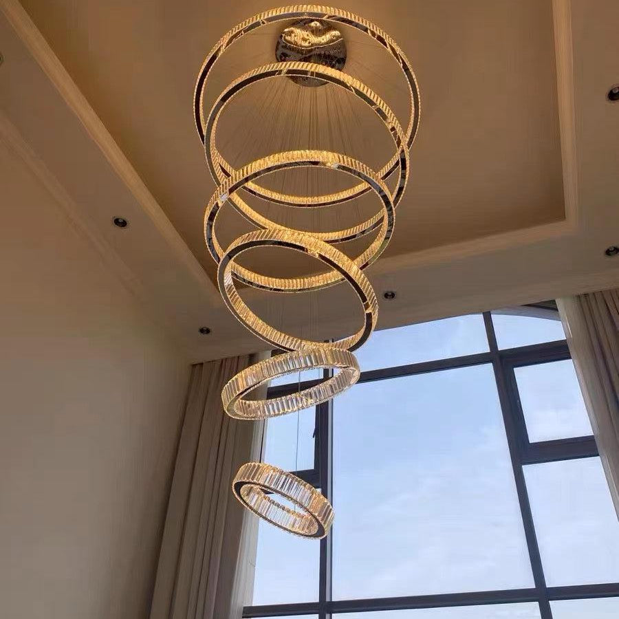 Modern Front Entryway Chandelier 3/4/5/6/7 Rings Crystal Gold/ Chrome Finish Ceiling Lamp - 6 Rings: Dia(47.2"+39.4"+31.5"+23.6"+15.7"+7.9")/63kgGoldWarm LightBlushlighting