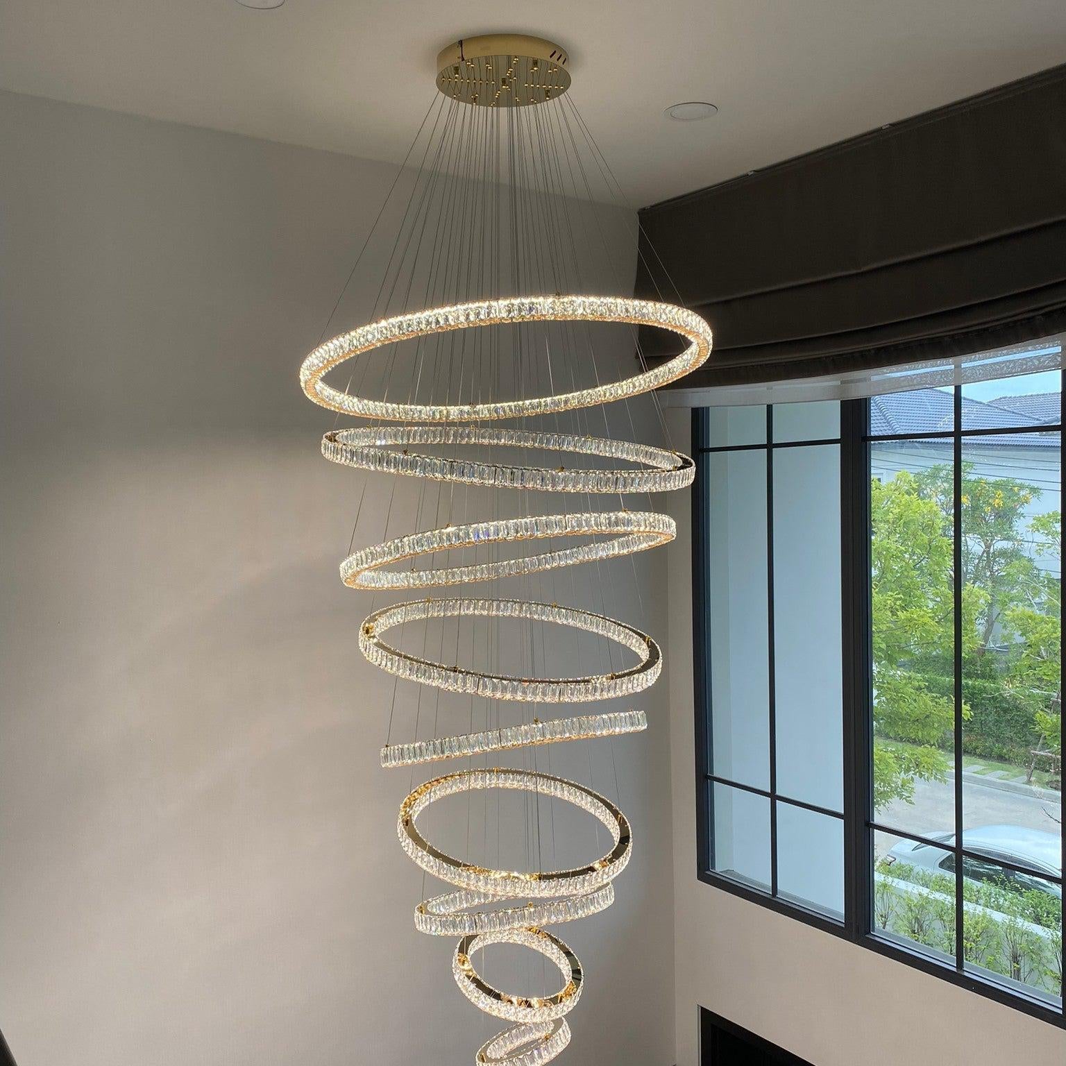 Modern Front Entryway Chandelier 3/4/5/6/7 Rings Crystal Gold/ Chrome Finish Ceiling Lamp - 6 Rings: Dia(47.2"+39.4"+31.5"+23.6"+15.7"+7.9")/63kgGoldWarm LightBlushlighting