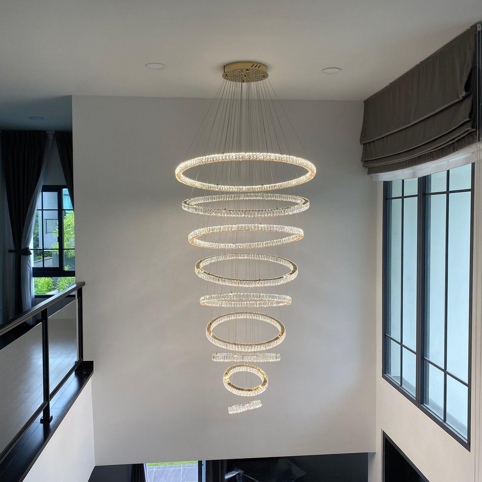 Modern Front Entryway Chandelier 3/4/5/6/7 Rings Crystal Gold/ Chrome Finish Ceiling Lamp - 6 Rings: Dia(47.2"+39.4"+31.5"+23.6"+15.7"+7.9")/63kgGoldWarm LightBlushlighting