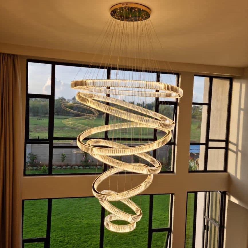 Modern Front Entryway Chandelier 3/4/5/6/7 Rings Crystal Gold/ Chrome Finish Ceiling Lamp - 7 Rings: Dia(55.12"+47.2"+39.4"+31.5"+23.6"+15.7"+7.9")GoldWarm LightBlushlighting