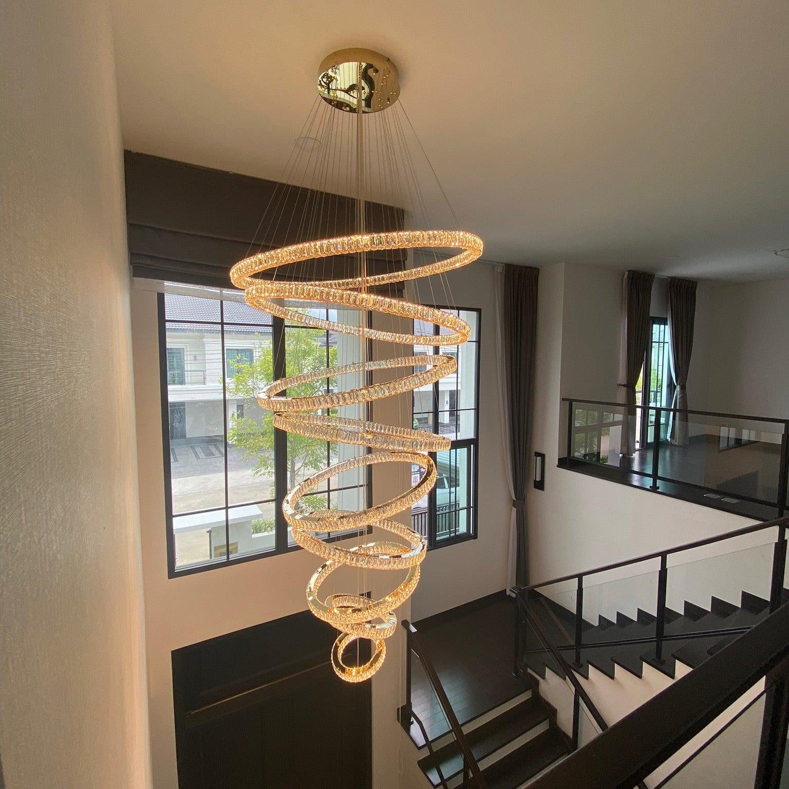 Modern Front Entryway Chandelier 3/4/5/6/7 Rings Crystal Gold/ Chrome Finish Ceiling Lamp - 6 Rings: Dia(47.2"+39.4"+31.5"+23.6"+15.7"+7.9")/63kgGoldWarm LightBlushlighting