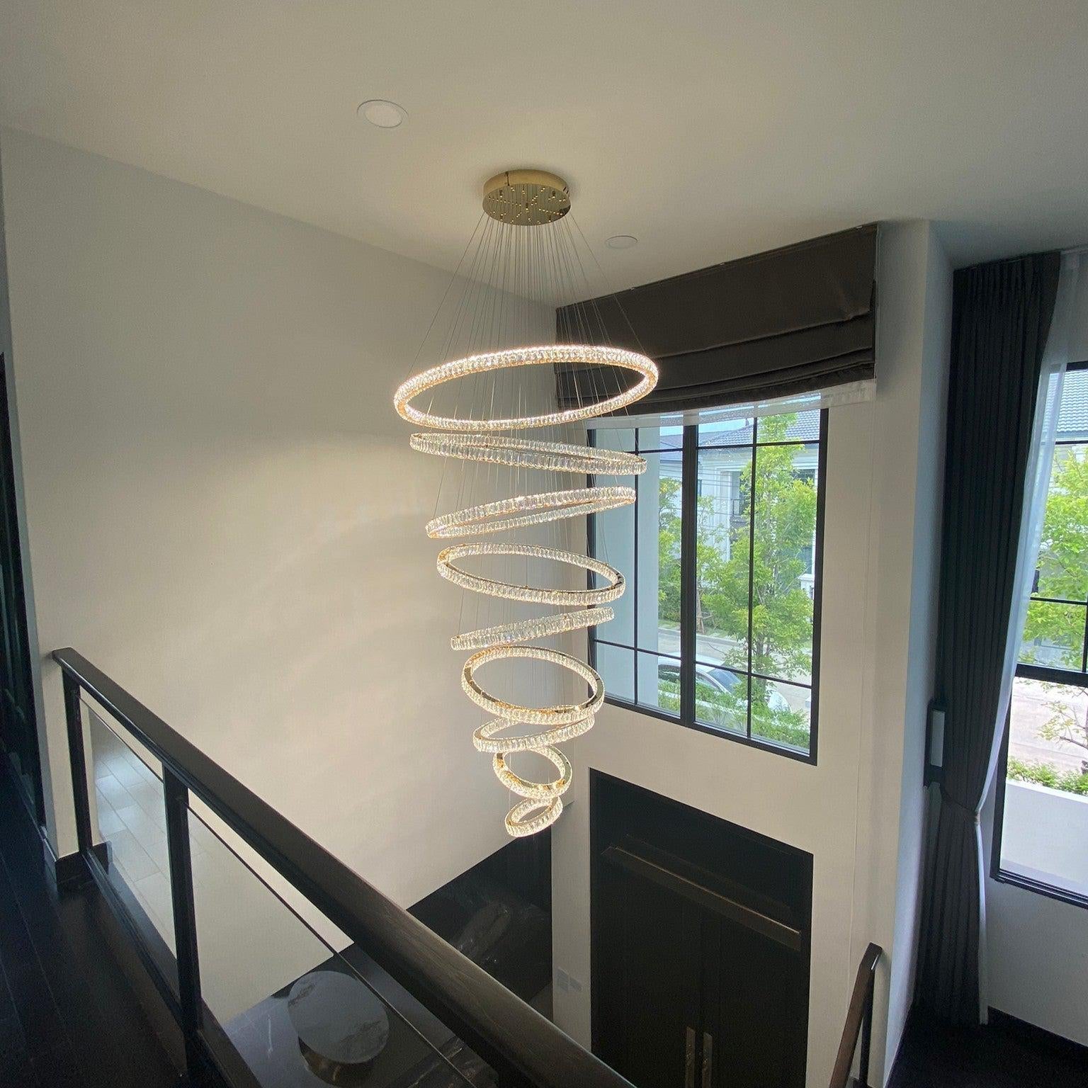Modern Front Entryway Chandelier 3/4/5/6/7 Rings Crystal Gold/ Chrome Finish Ceiling Lamp - 6 Rings: Dia(47.2"+39.4"+31.5"+23.6"+15.7"+7.9")/63kgGoldWarm LightBlushlighting