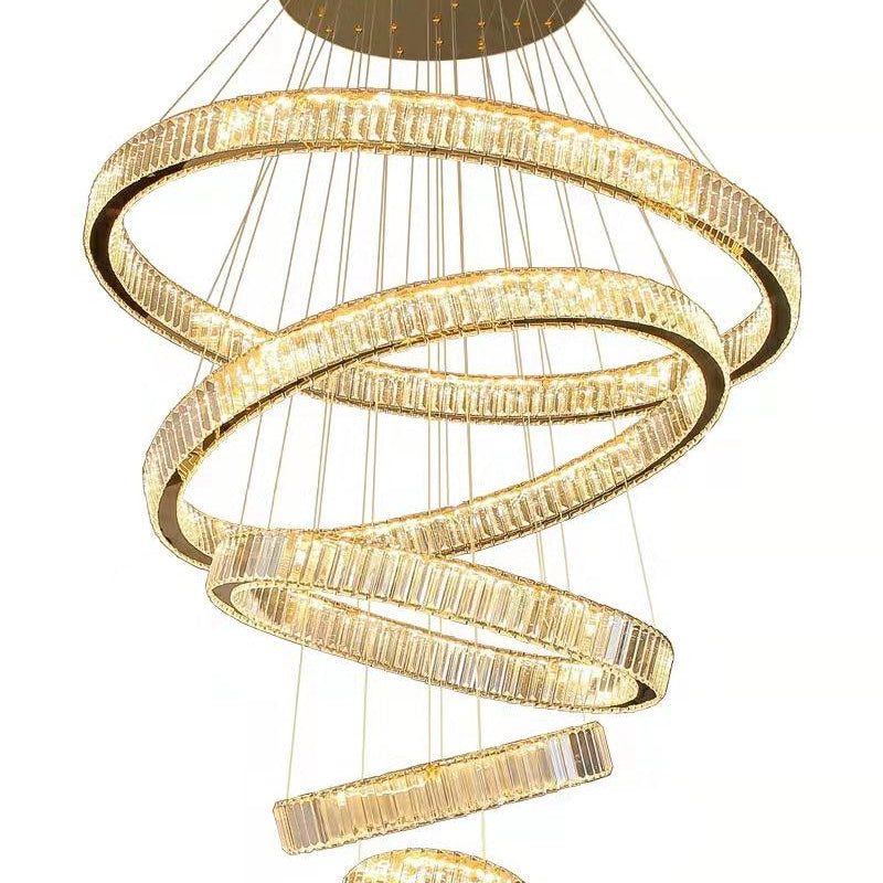 Modern Front Entryway Chandelier 3/4/5/6/7 Rings Crystal Gold/ Chrome Finish Ceiling Lamp - 6 Rings: Dia(47.2"+39.4"+31.5"+23.6"+15.7"+7.9")/63kgGoldWarm LightBlushlighting