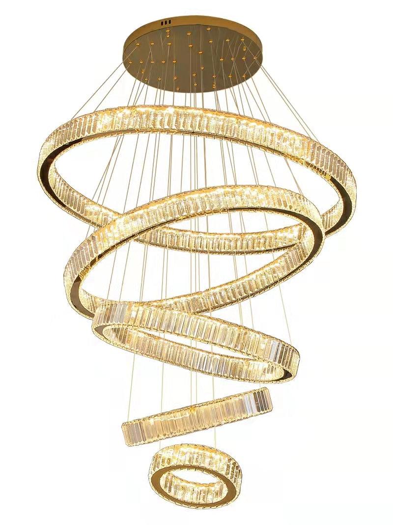 Modern Front Entryway Chandelier 3/4/5/6/7 Rings Crystal Gold/ Chrome Finish Ceiling Lamp - 6 Rings: Dia(47.2"+39.4"+31.5"+23.6"+15.7"+7.9")/63kgGoldWarm LightBlushlighting