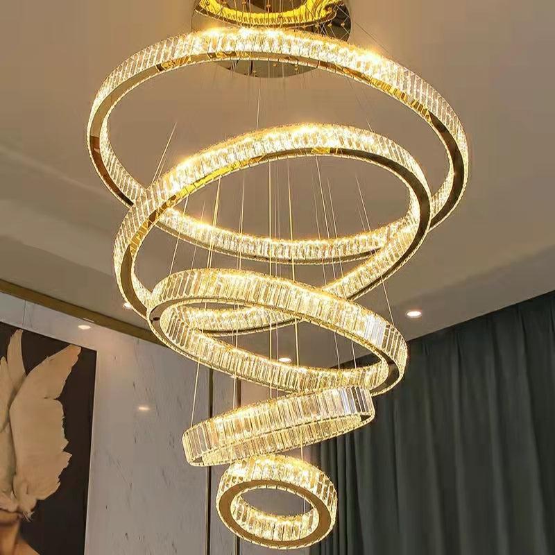 Modern Front Entryway Chandelier 3/4/5/6/7 Rings Crystal Gold/ Chrome Finish Ceiling Lamp - 6 Rings: Dia(47.2"+39.4"+31.5"+23.6"+15.7"+7.9")/63kgGoldWhite LightBlushlighting