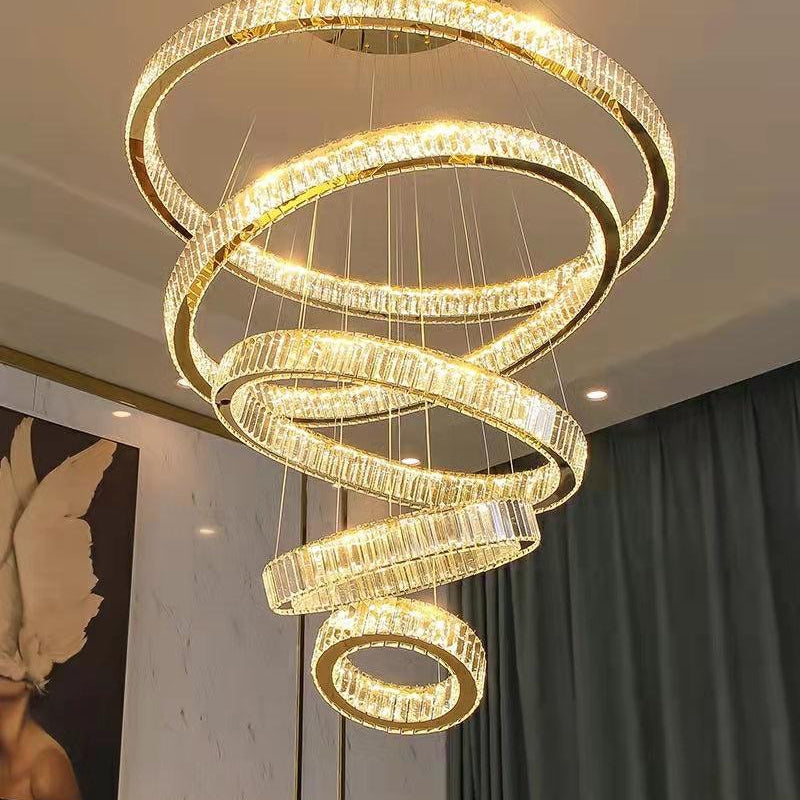 Modern Front Entryway Chandelier 3/4/5/6/7 Rings Crystal Gold/ Chrome Finish Ceiling Lamp - 6 Rings: Dia(47.2"+39.4"+31.5"+23.6"+15.7"+7.9")/63kgGoldWhite LightBlushlighting