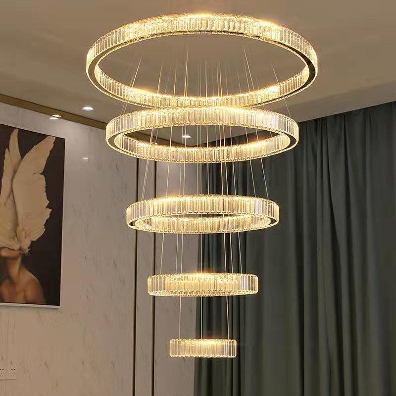 Modern Front Entryway Chandelier 3/4/5/6/7 Rings Crystal Gold/ Chrome Finish Ceiling Lamp - 6 Rings: Dia(47.2"+39.4"+31.5"+23.6"+15.7"+7.9")/63kgGoldWhite LightBlushlighting