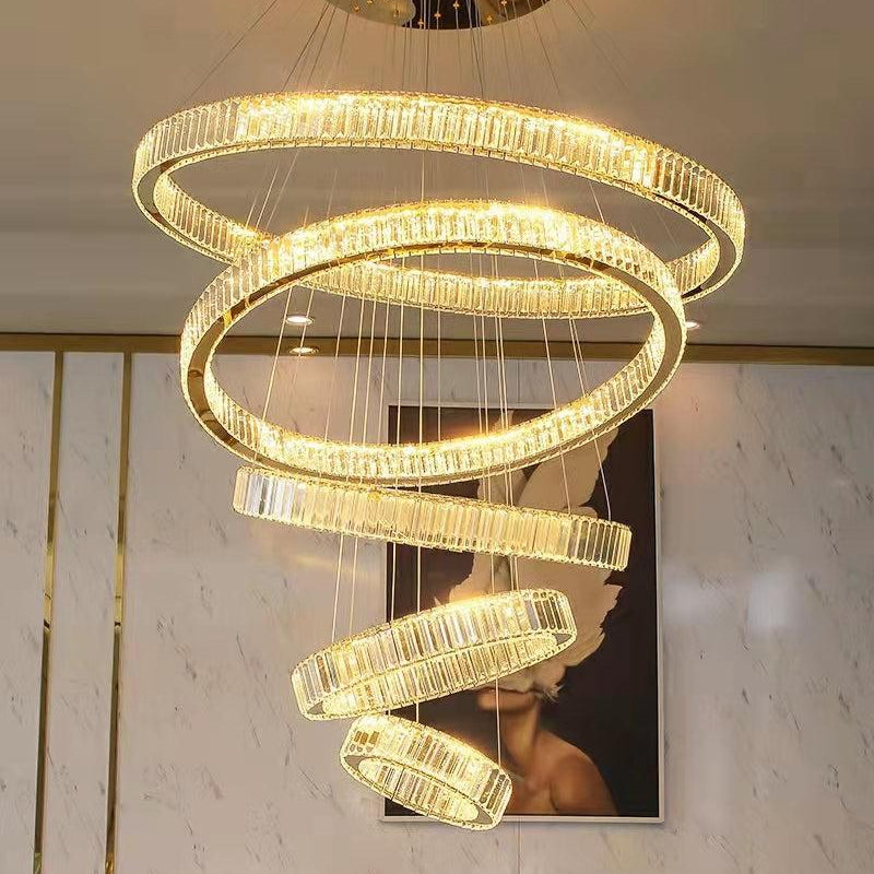 Modern Front Entryway Chandelier 3/4/5/6/7 Rings Crystal Gold/ Chrome Finish Ceiling Lamp - 5 Rings: Dia(39.4"+31.5"+23.6"+15.7"+7.9")/45kg/46.2kgGoldWhite LightBlushlighting