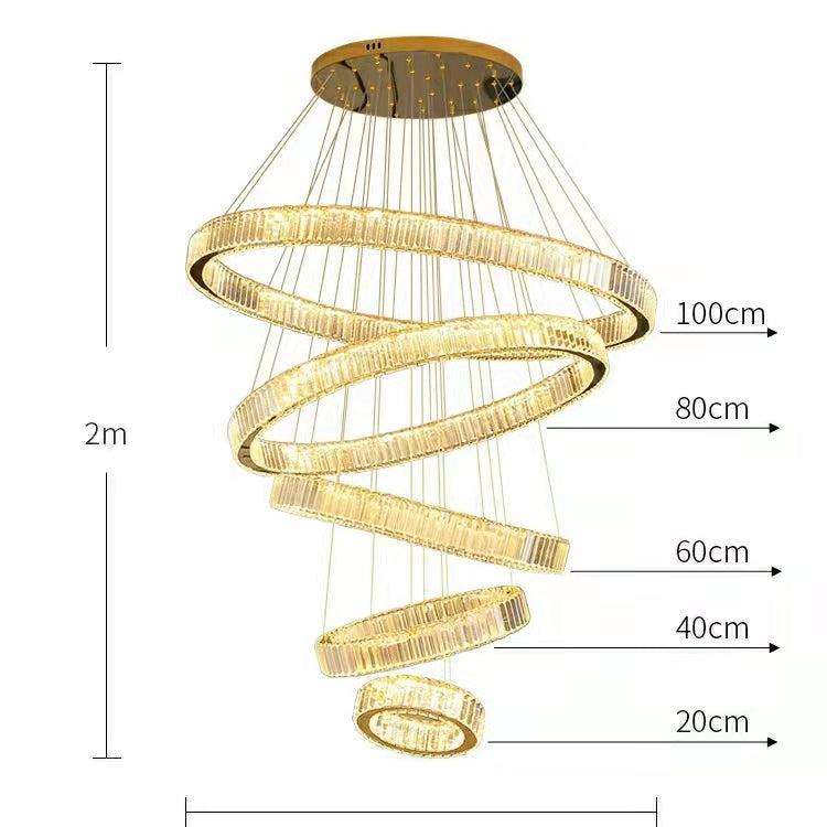 Modern Front Entryway Chandelier 3/4/5/6/7 Rings Crystal Gold/ Chrome Finish Ceiling Lamp - 5 Rings: Dia(39.4"+31.5"+23.6"+15.7"+7.9")/45kg/46.2kgGoldWhite LightBlushlighting