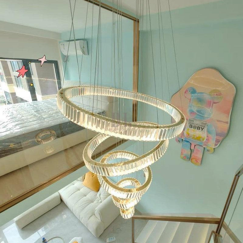 Modern Front Entryway Chandelier 3/4/5/6/7 Rings Crystal Gold/ Chrome Finish Ceiling Lamp - 5 Rings: Dia(39.4"+31.5"+23.6"+15.7"+7.9")/45kg/46.2kgGoldWarm LightBlushlighting