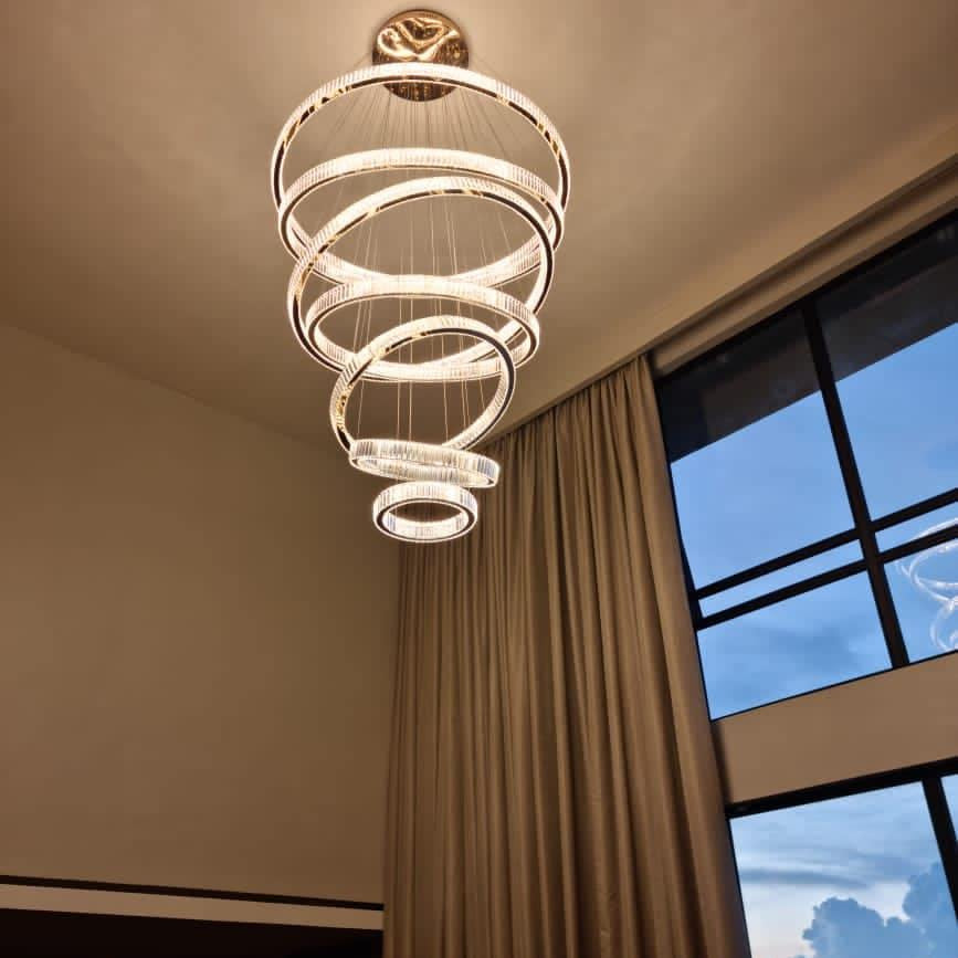 Modern Front Entryway Chandelier 3/4/5/6/7 Rings Crystal Gold/ Chrome Finish Ceiling Lamp - 5 Rings: Dia(39.4"+31.5"+23.6"+15.7"+7.9")/45kg/46.2kgGoldWarm LightBlushlighting