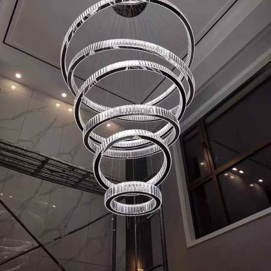 Modern Front Entryway Chandelier 3/4/5/6/7 Rings Crystal Gold/ Chrome Finish Ceiling Lamp - 6 Rings: Dia(47.2"+39.4"+31.5"+23.6"+15.7"+7.9")/63kgChromeWhite LightBlushlighting