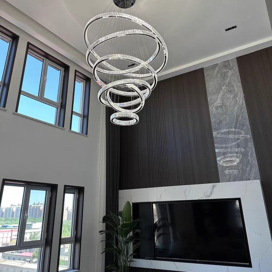 Modern Front Entryway Chandelier 3/4/5/6/7 Rings Crystal Gold/ Chrome Finish Ceiling Lamp - 6 Rings: Dia(47.2"+39.4"+31.5"+23.6"+15.7"+7.9")/63kgChromeWhite LightBlushlighting