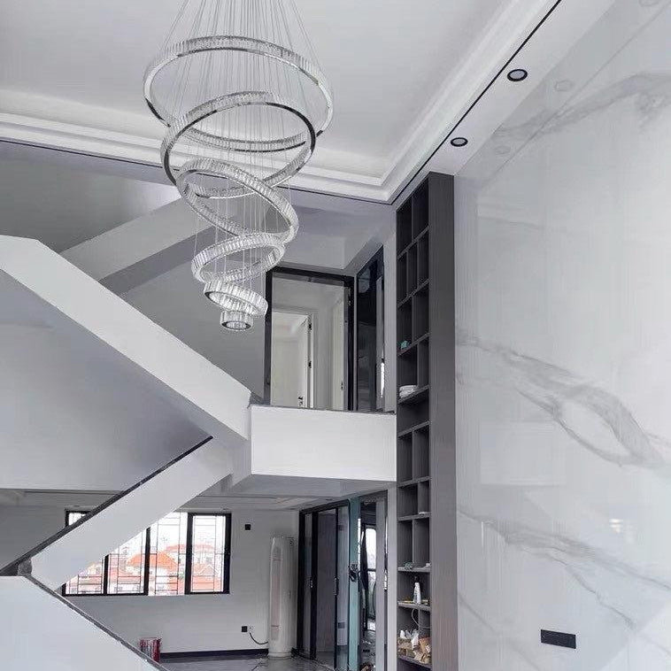 Modern Front Entryway Chandelier 3/4/5/6/7 Rings Crystal Gold/ Chrome Finish Ceiling Lamp - 6 Rings: Dia(47.2"+39.4"+31.5"+23.6"+15.7"+7.9")/63kgChromeWhite LightBlushlighting