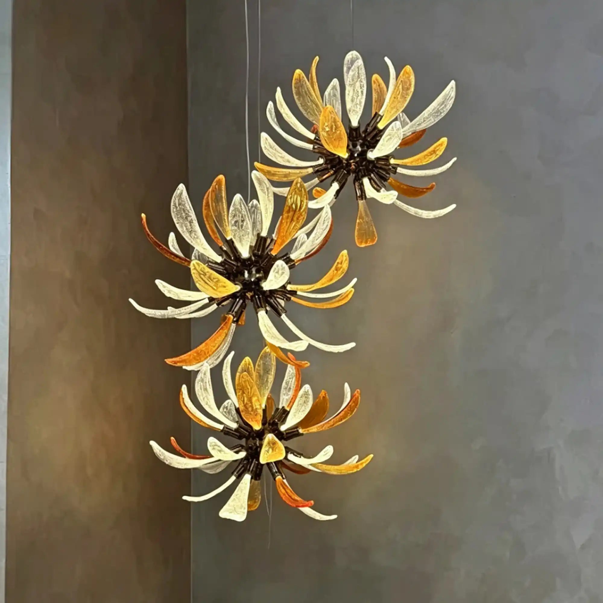 Modern Glass Firework Cluster Chandelier for Living Room/High Ceiling/Staircase - 3 Lights/D17.72''+D17.72''+D23.62''Warm LightBlushlighting