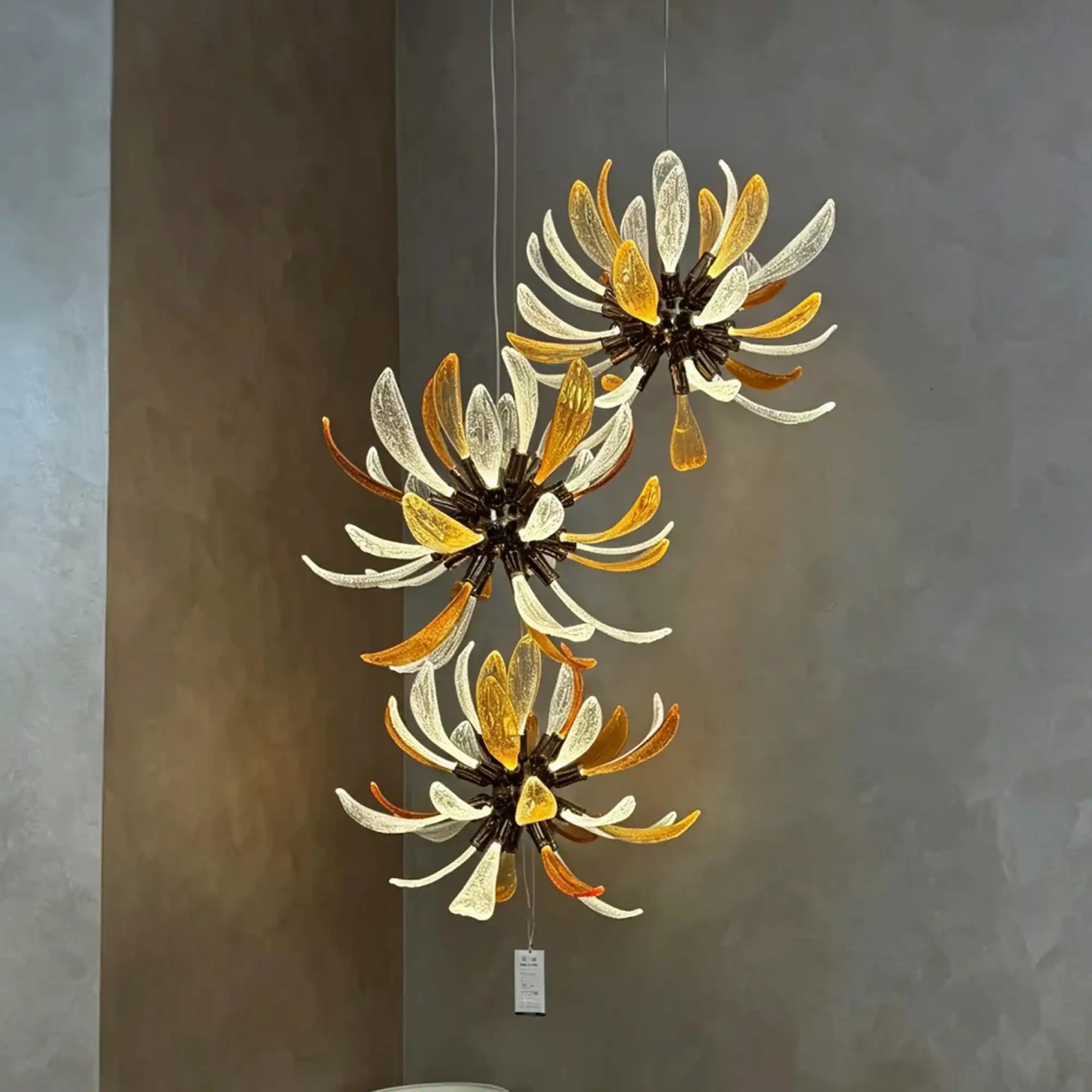 Modern Glass Firework Cluster Chandelier for Living Room/High Ceiling/Staircase - 3 Lights/D17.72''+D17.72''+D23.62''Warm LightBlushlighting