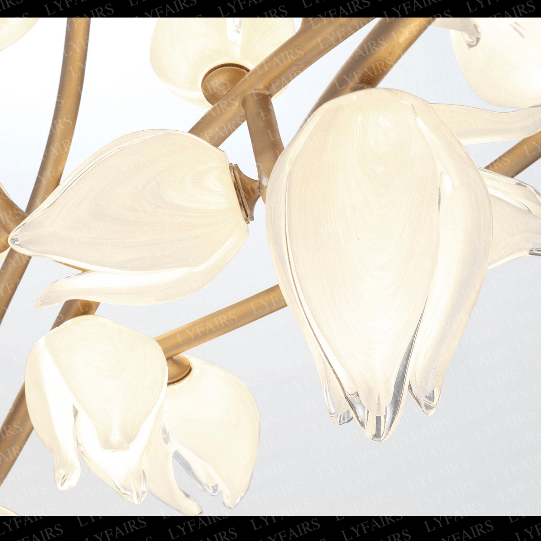 Modern Glass Flower Branch Chandelier for Low Ceiling Spaces in Living Room or Bedroom - L24"*W22.5"*H9"Warm LightBlushlighting
