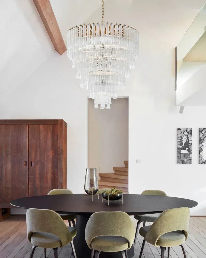 Modern Glass Rod Brass/Chrome Lorelei Waterfall Round Tiered Chandelier - 4 - light - D45*H30CM/D17.72"*H11.81" - CeilingWarm Light (3000K)BrassBlushlighting