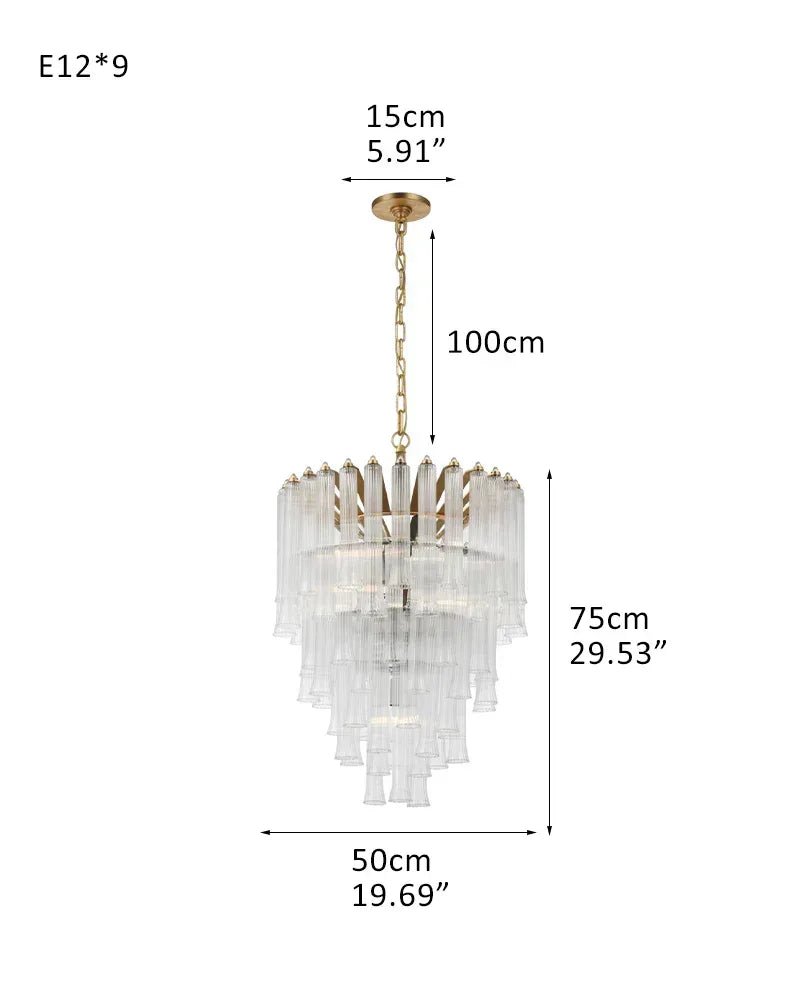 Modern Glass Rod Brass/Chrome Lorelei Waterfall Round Tiered Chandelier - 9 - light - D50*H75CM/D19.69"*H29.53" - PendantWarm Light (3000K)BrassBlushlighting