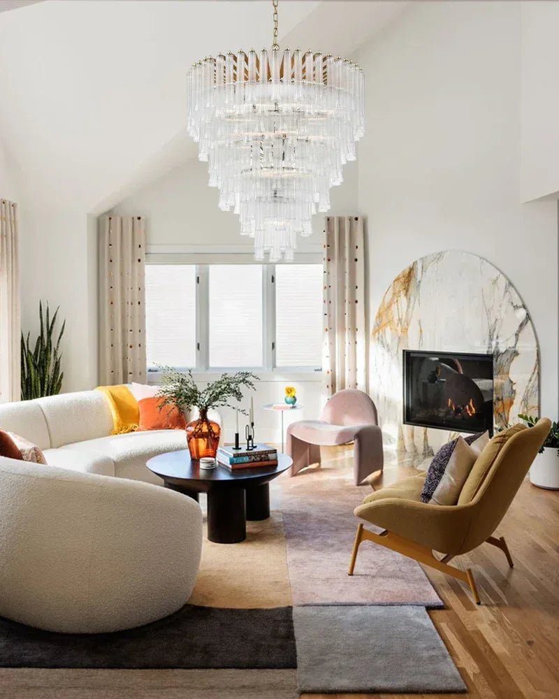 Modern Glass Rod Brass/Chrome Lorelei Waterfall Round Tiered Chandelier - 4 - light - D45*H30CM/D17.72"*H11.81" - CeilingWarm Light (3000K)BrassBlushlighting