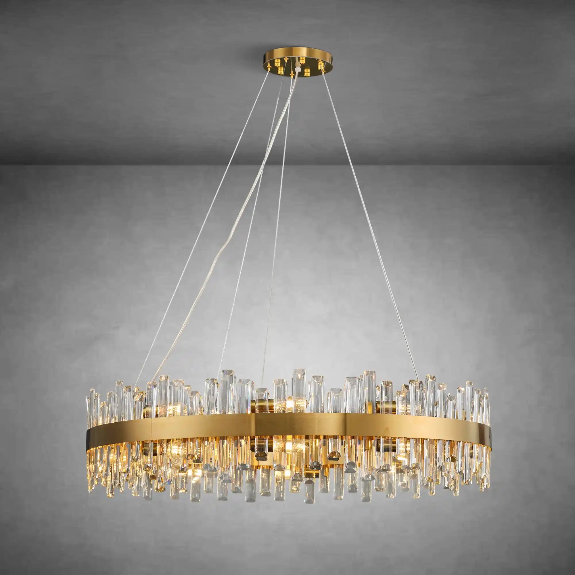 Modern Gold 2 - Tier Crystal Chandelier 39.4 Inch - GoldRound D39.4''Blushlighting