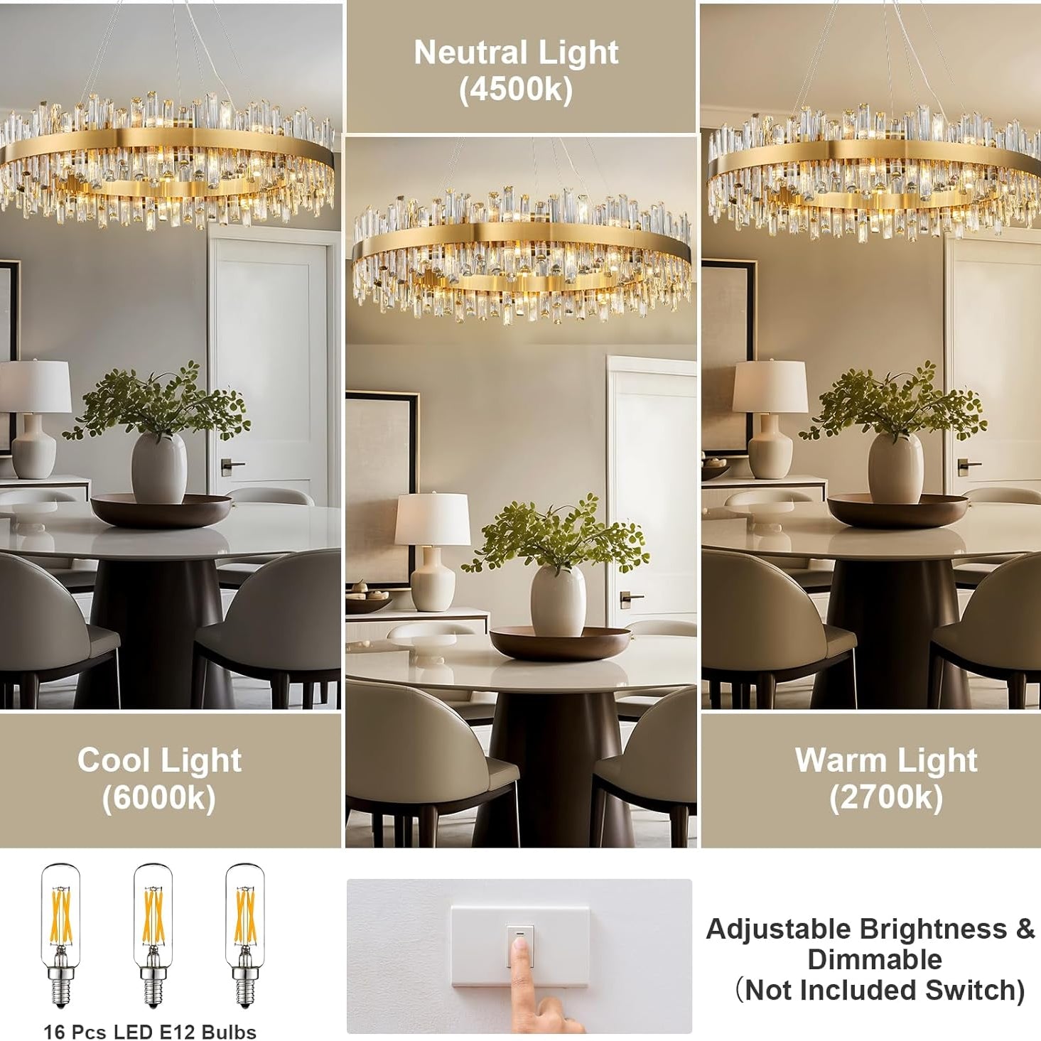 Modern Gold 2-Tier Crystal Chandelier with 20 E12 Bulbs