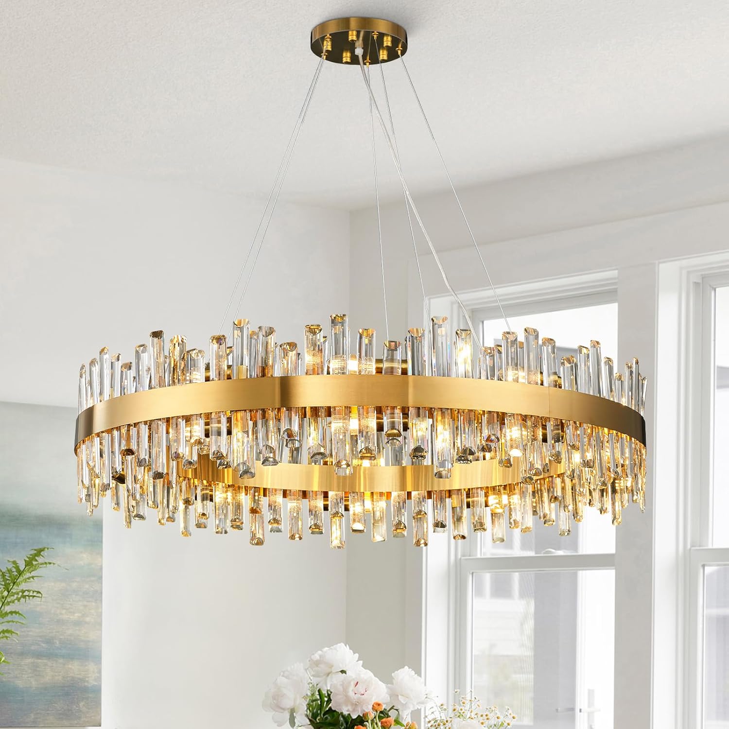 Modern Gold 2-Tier Crystal Chandelier with 20 E12 Bulbs