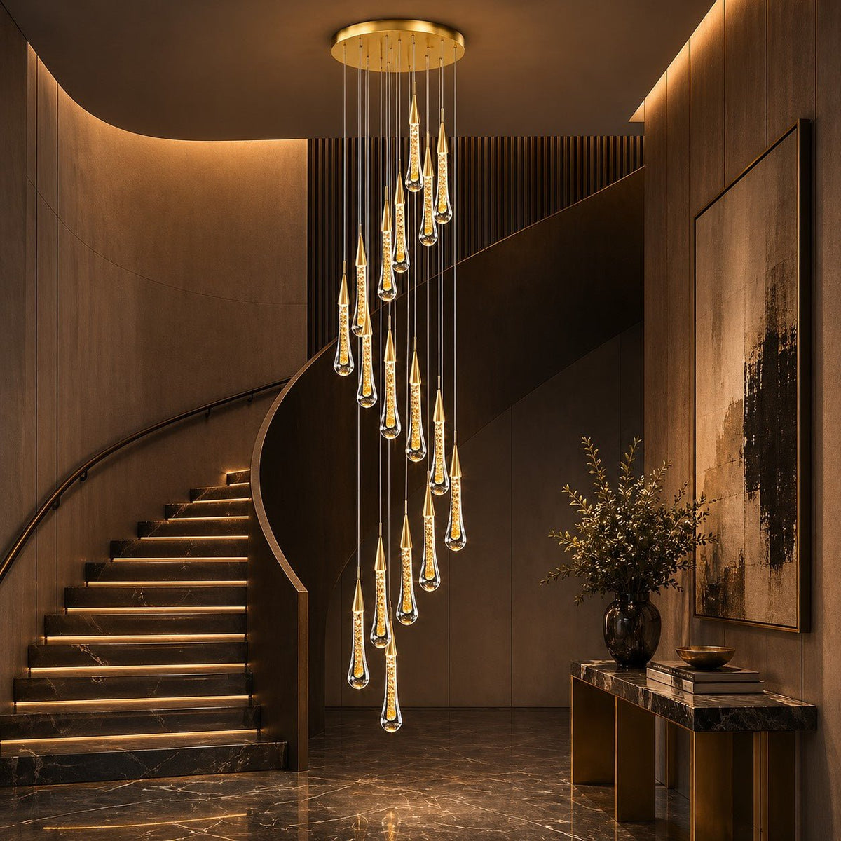 Modern Gold Chandelier Pendant Light Hanging Aluminum LED Fixture for Dining Room Illumination - 18 headsWarm lightBlushlighting