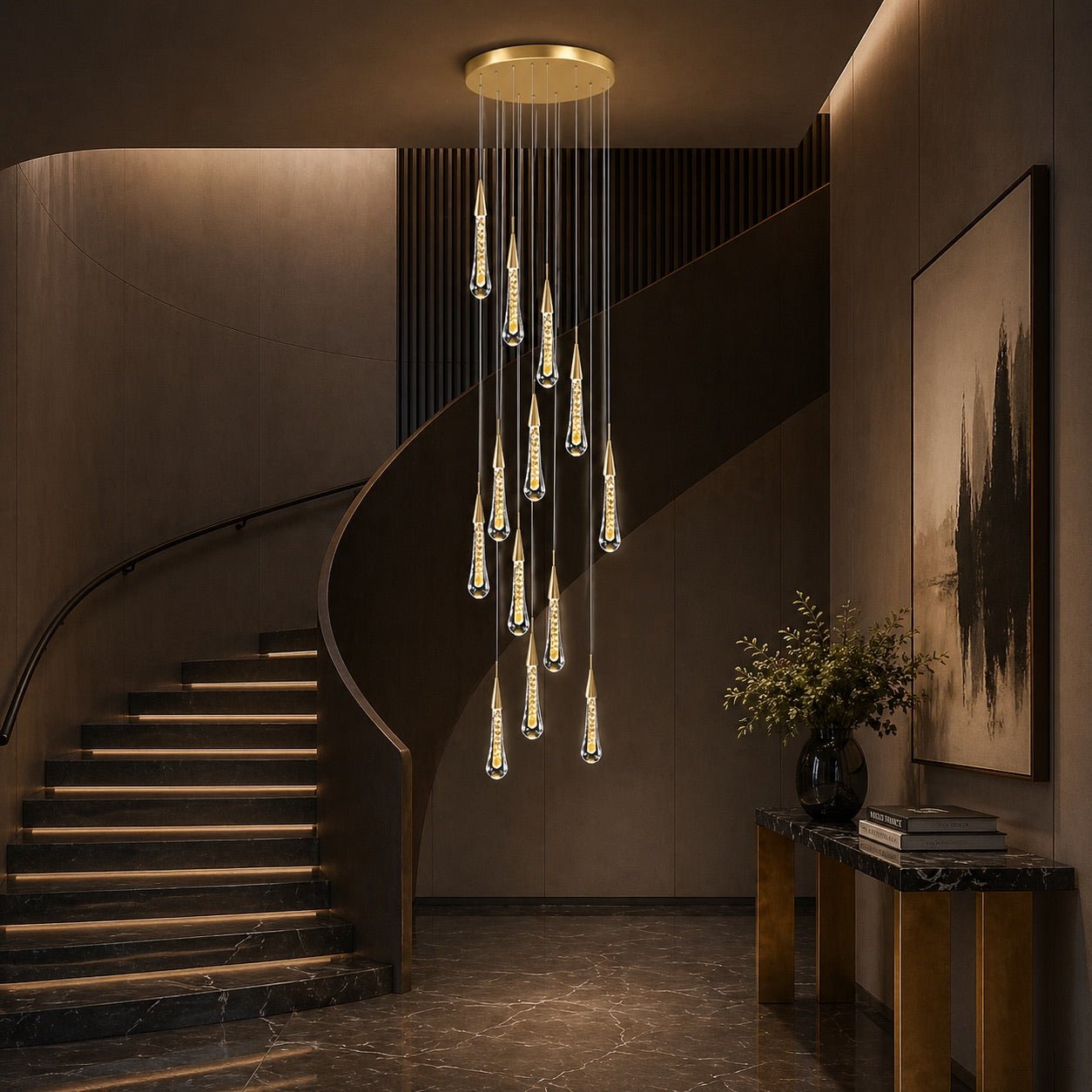 Modern Gold Chandelier Pendant Light Hanging Aluminum LED Fixture for Dining Room Illumination - 12 headsWarm lightBlushlighting