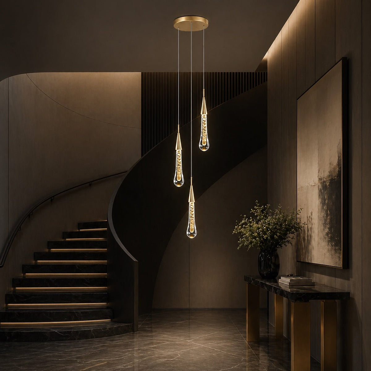 Modern Gold Chandelier Pendant Light Hanging Aluminum LED Fixture for Dining Room Illumination - 3 headsWarm lightBlushlighting