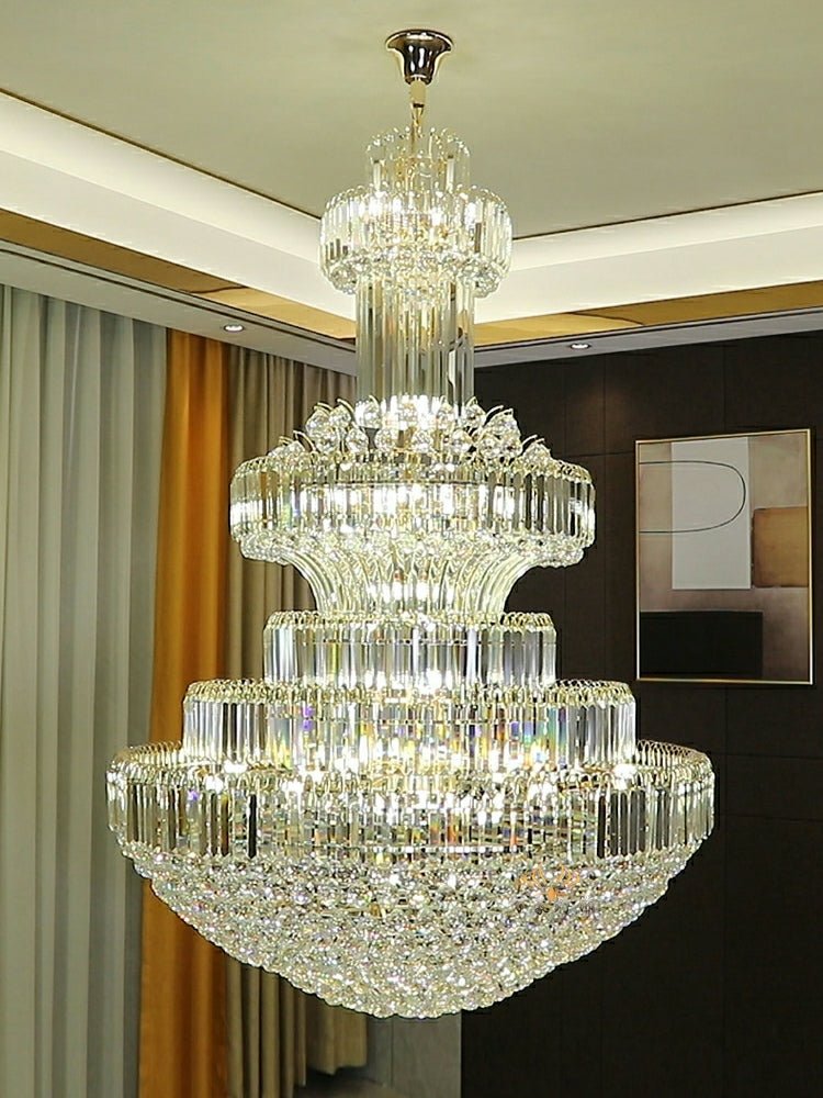 Modern Gold Foyer Extra Large Crystal Chandeliers Round Light Fixture For Hall Entrance - D39.4"*H59.1"Blushlighting