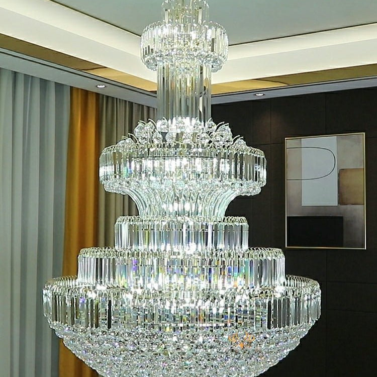 Modern Gold Foyer Extra Large Crystal Chandeliers Round Light Fixture For Hall Entrance - D39.4"*H59.1"Blushlighting