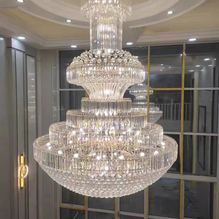 Modern Gold Foyer Extra Large Crystal Chandeliers Round Light Fixture For Hall Entrance - D39.4"*H59.1"Blushlighting