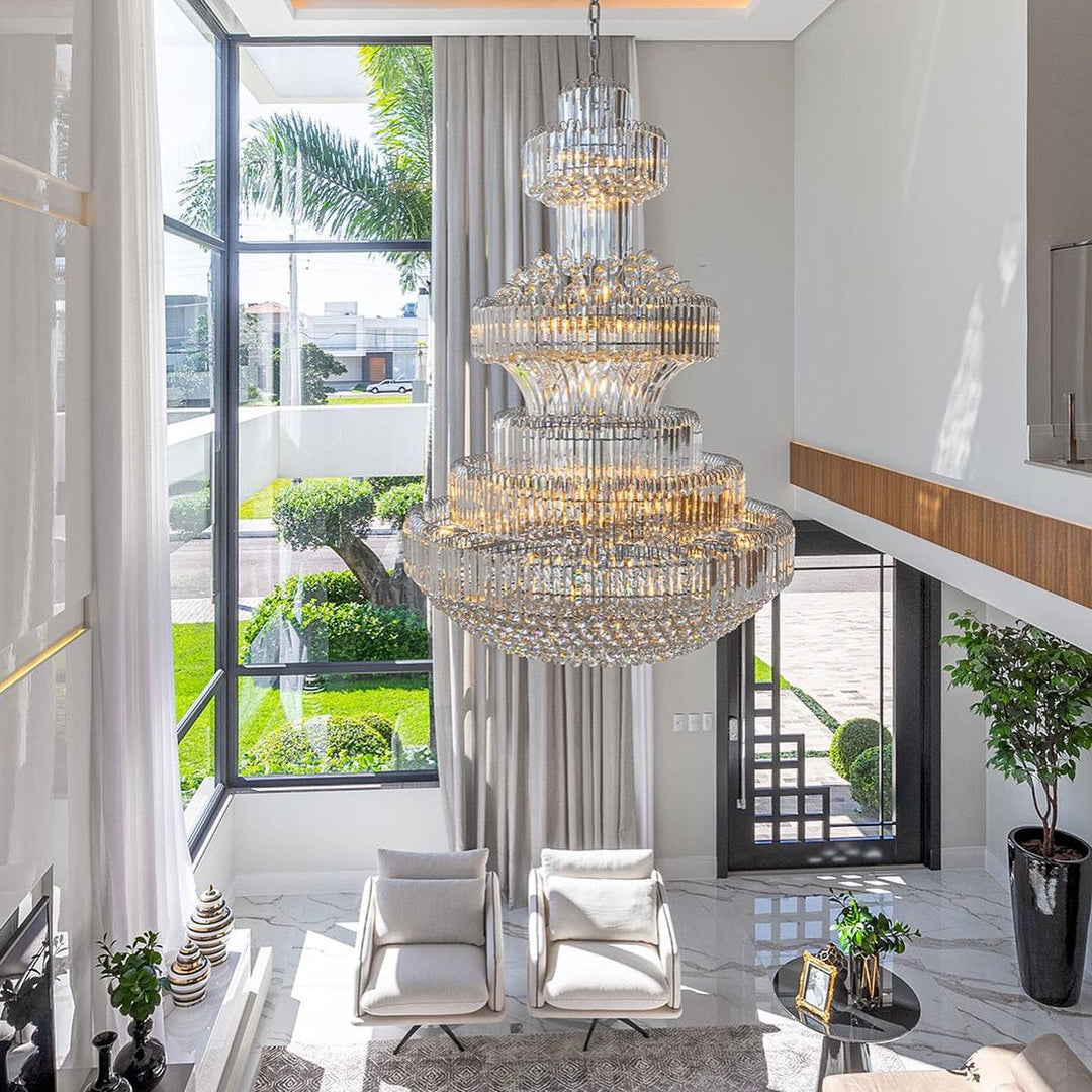 Modern Gold Foyer Extra Large Crystal Chandeliers Round Light Fixture For Hall Entrance - D39.4"*H59.1"Blushlighting