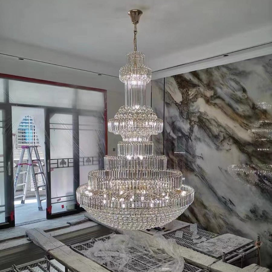 Modern Gold Foyer Extra Large Crystal Chandeliers Round Light Fixture For Hall Entrance - D39.4"*H59.1"Blushlighting