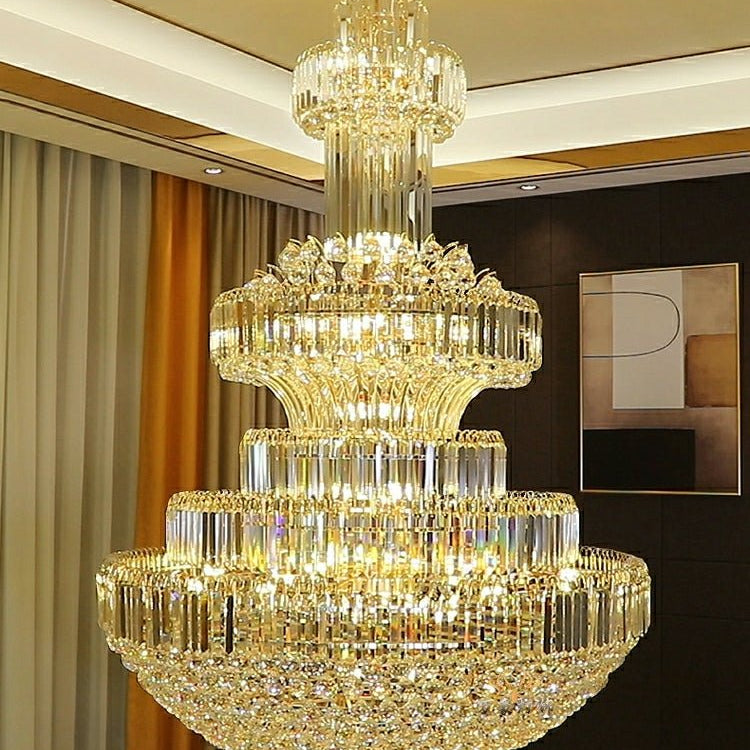 Modern Gold Foyer Extra Large Crystal Chandeliers Round Light Fixture For Hall Entrance - D39.4"*H59.1"Blushlighting