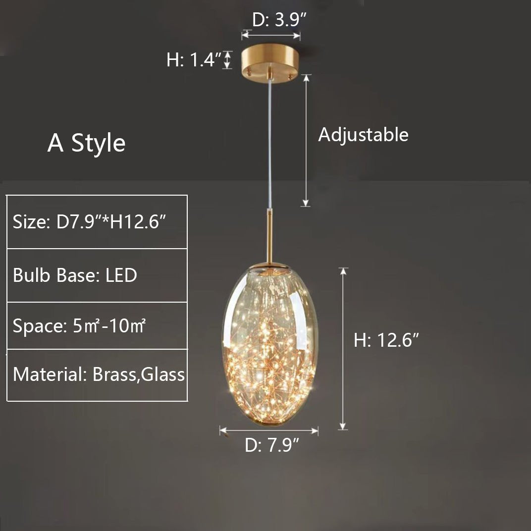 Modern Gray Glass Starry Sky Pendant Light Fixture for Dining Room/Bar/Kitchen Island - A: D7.9"*H12.6"/1.5kgTri-Color Light (Warm/White/Neutral)Blushlighting
