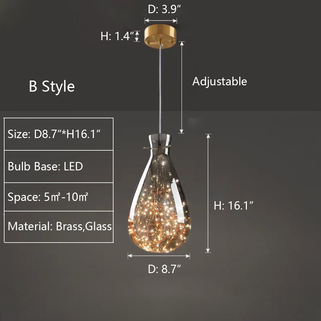 Modern Gray Glass Starry Sky Pendant Light Fixture for Dining Room/Bar/Kitchen Island - B: D10.2"*H16.1"Tri-Color Light (Warm/White/Neutral)Blushlighting