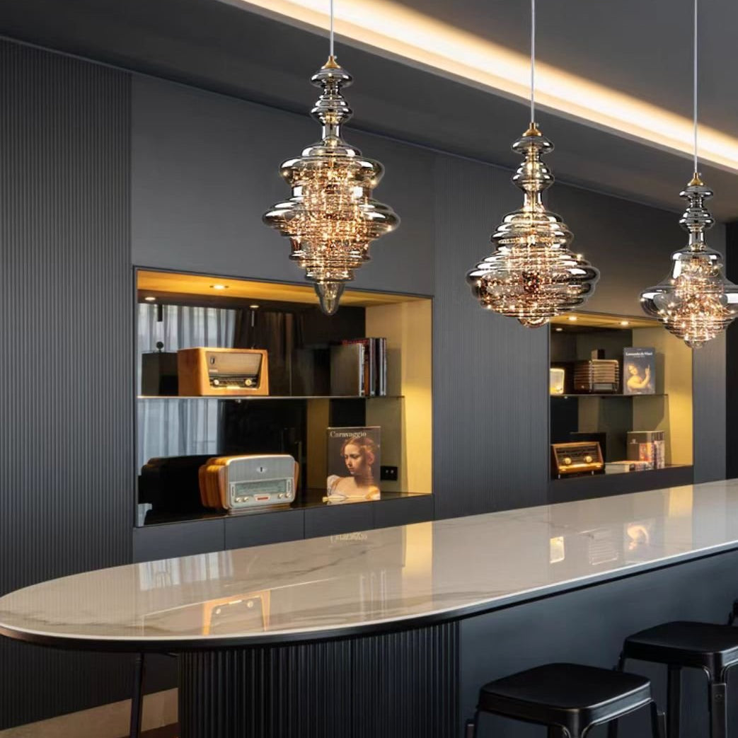 Modern Gray Glass Starry Sky Pendant Light Fixture for Dining Room/Bar/Kitchen Island - Set: C+D+E/5.5kgTri-Color Light (Warm/White/Neutral)Blushlighting