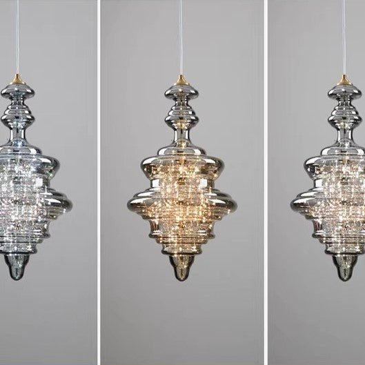 Modern Gray Glass Starry Sky Pendant Light Fixture for Dining Room/Bar/Kitchen Island - E: D10.2"*H15.7"Tri-Color Light (Warm/White/Neutral)Blushlighting
