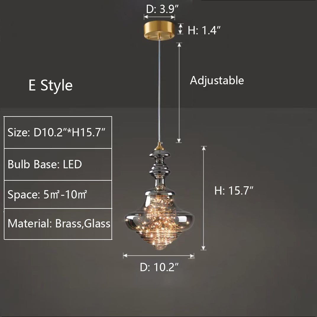 Modern Gray Glass Starry Sky Pendant Light Fixture for Dining Room/Bar/Kitchen Island - E: D10.2"*H15.7"Tri-Color Light (Warm/White/Neutral)Blushlighting