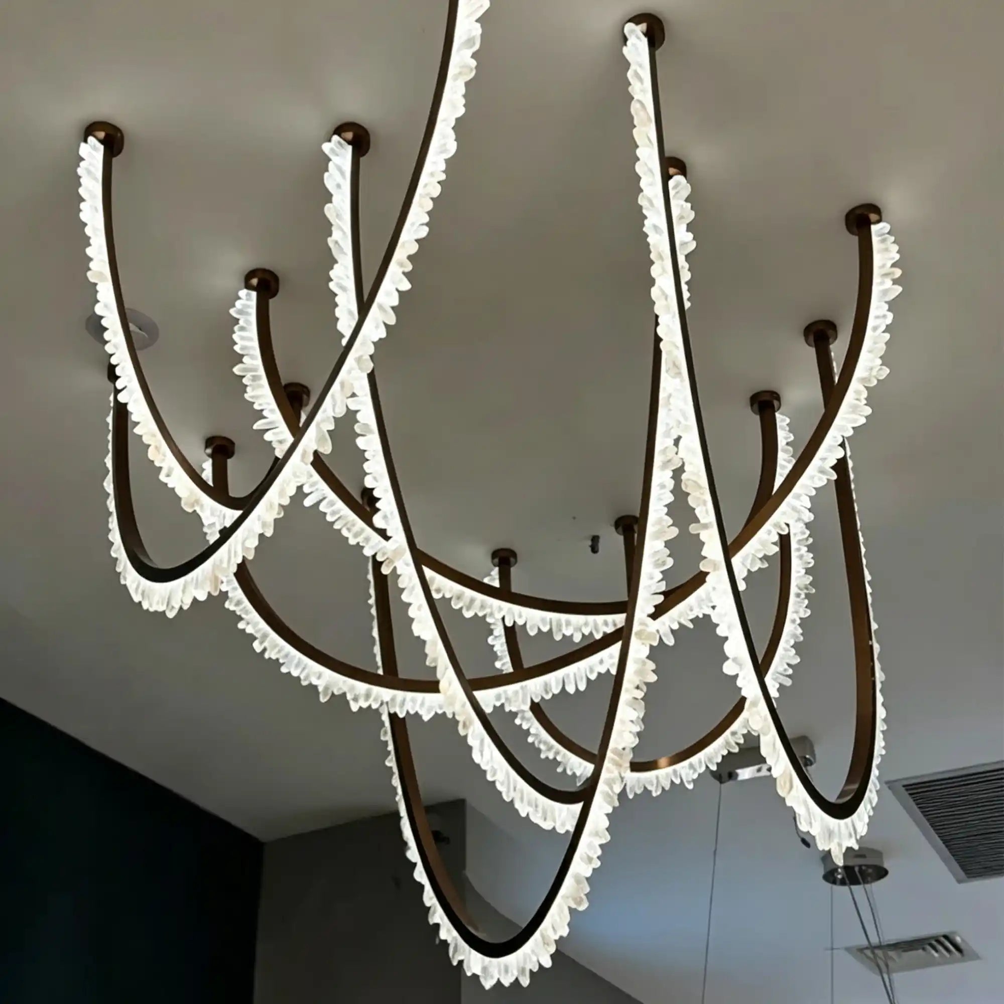 Modern High-End Curved Necklace Natural Crystal Ceiling Chandelier - The Whole Set /8 chainsBlackWarm LightBlushlighting