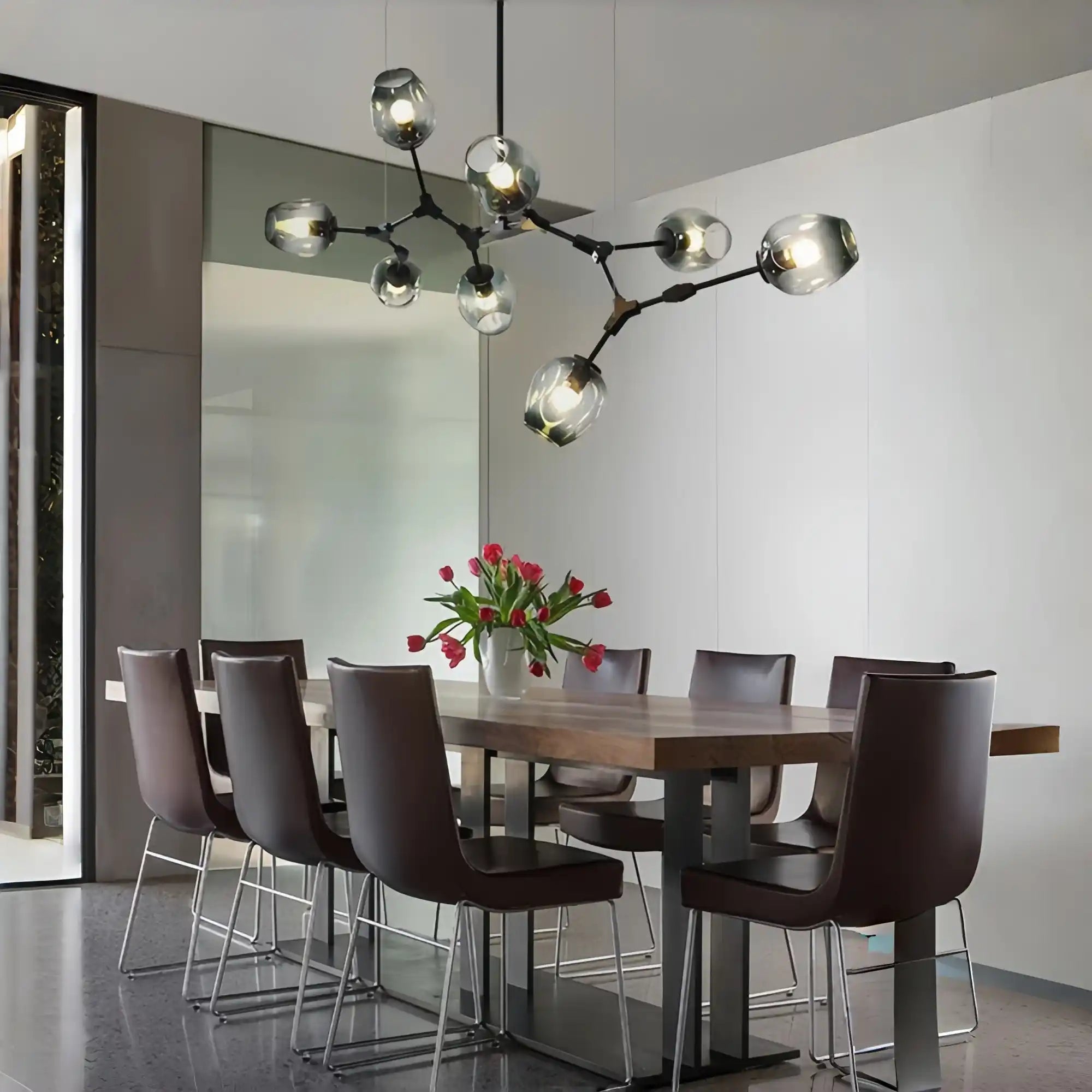 Modern Industrial Branch Chandelier with Multiple Glass Pendants Extra Large for Living or Dining Room - 7 Lights: L47.2"*H41.3"Black+Jade GreenWarm LightBlushlighting
